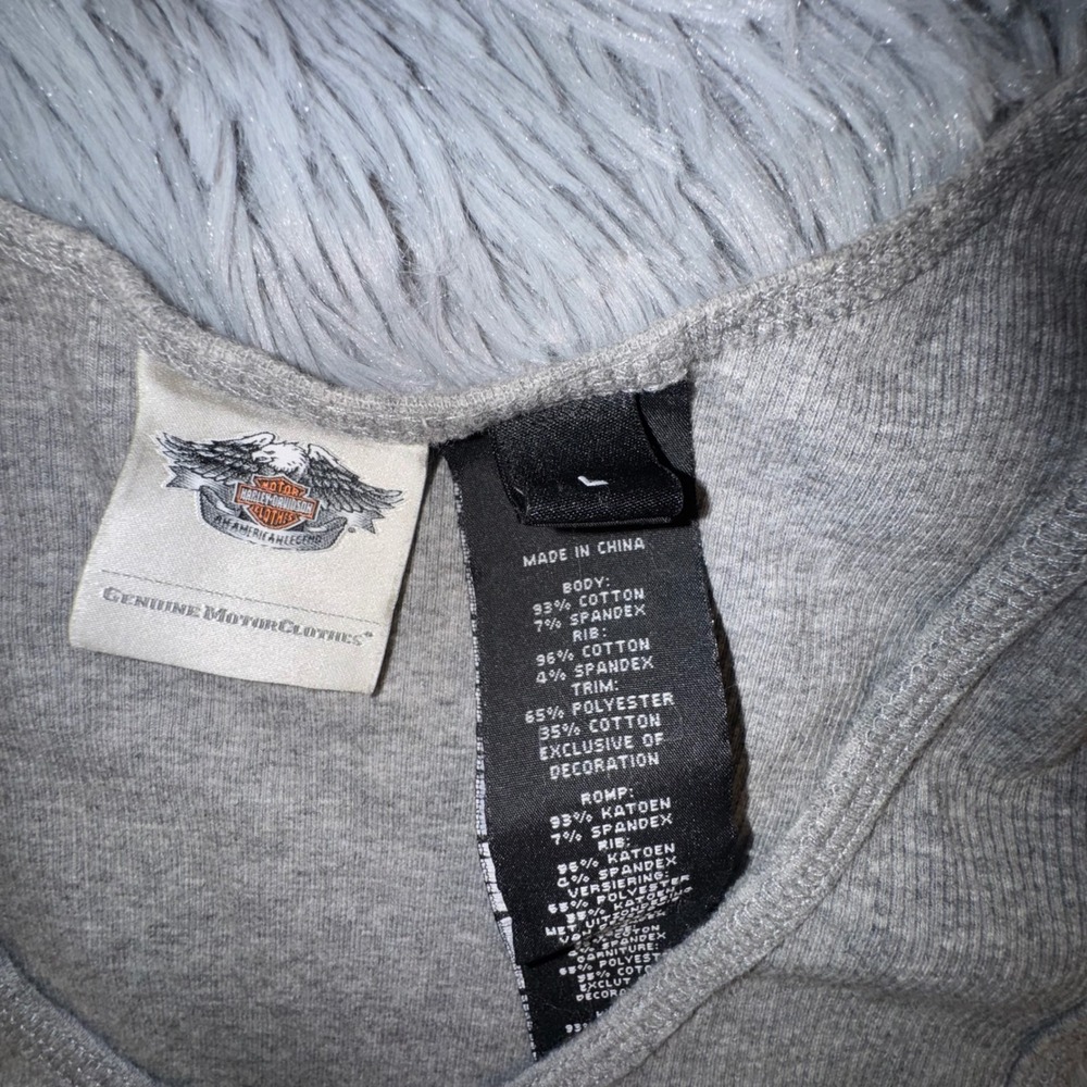 Harley Davidson Women's Large Gray Lace Side Trim Ribbed V-Neck Tank Top Shirt - Picture 2 of 9